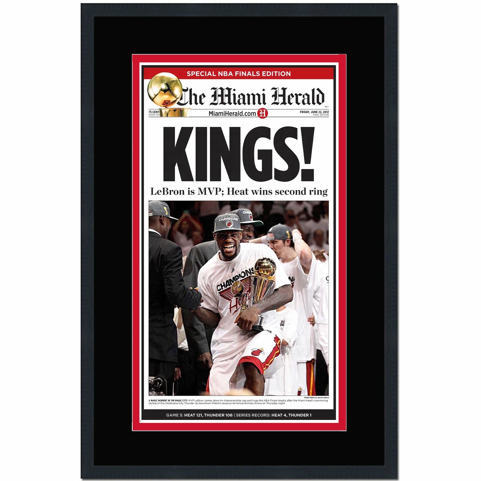 Framed The Miami Herald Heat Kings 2012 Championship Newspaper 17x27 Photo Poster painting