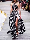 Printed Bandage Backless Sexy Maxi Dress