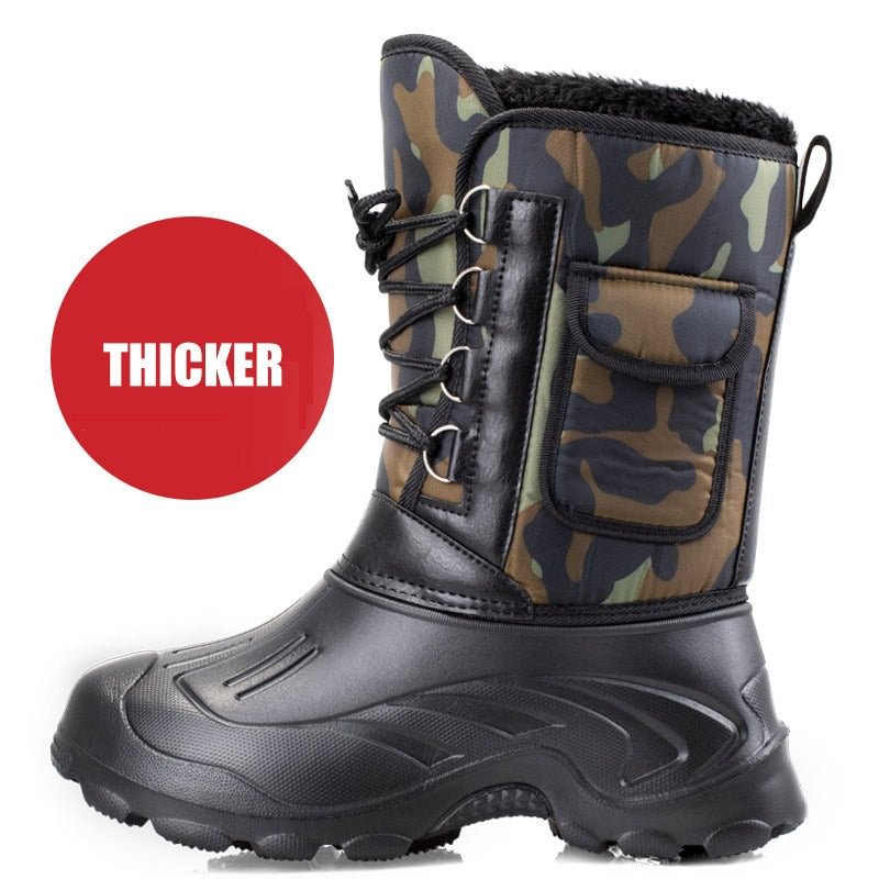 Winter Snow Men Boots Rain Shoes Non-slip Waterproof With Fur Plush Warm Male Casual Mid-Calf Warm Fluffy Work Fishing Boot