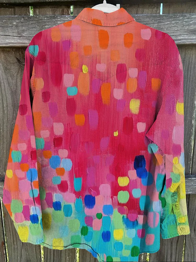 Unisex Floral Bright Artistic Color Block Print Casual Shirt