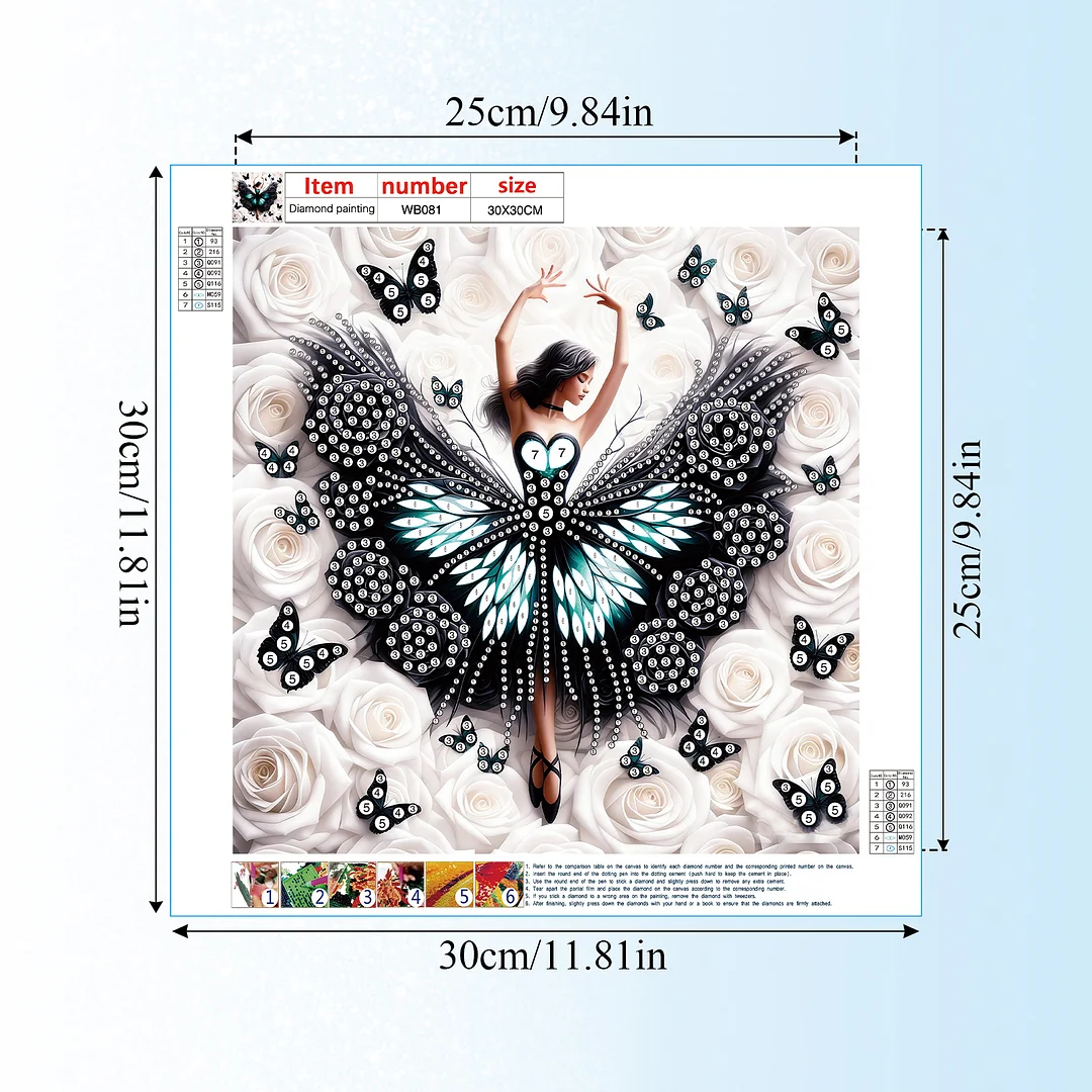 Diamond Painting - Partial Special Shaped Drill - Black Butterfly Girl(Canvas|30x30cm)