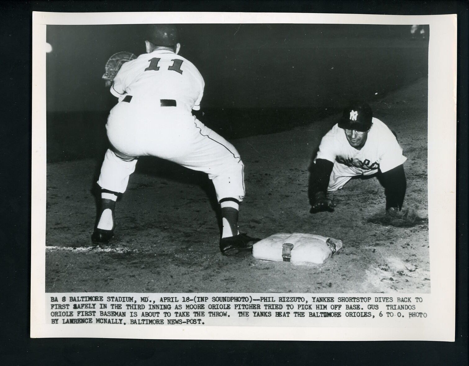 Phil Rizzuto & Gus Triandos 1955 Press Photo Poster painting New York Yankees Baltimore Orioles