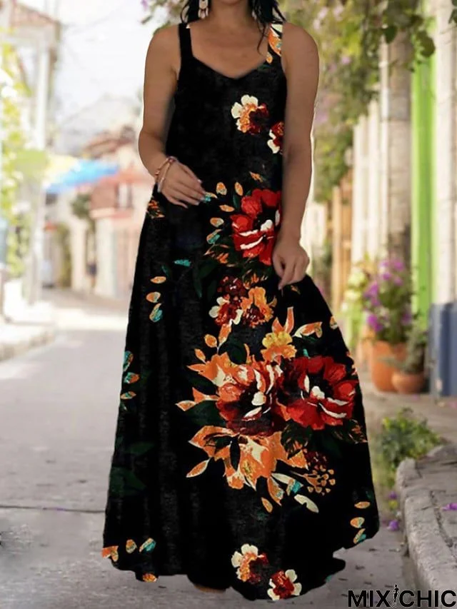 Women's Plus Size Casual Dress Slip Dress Floral Butterfly Long Dress Maxi Dress Sleeveless Backless Print Strap Fashion Daily Black Light Green Spring Summer L XL XXL 3XL 4XL