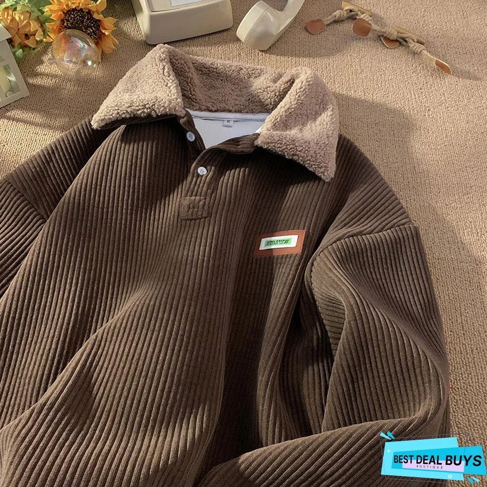 Fleece-Lined Thickened Lamb Wool Coat For Men