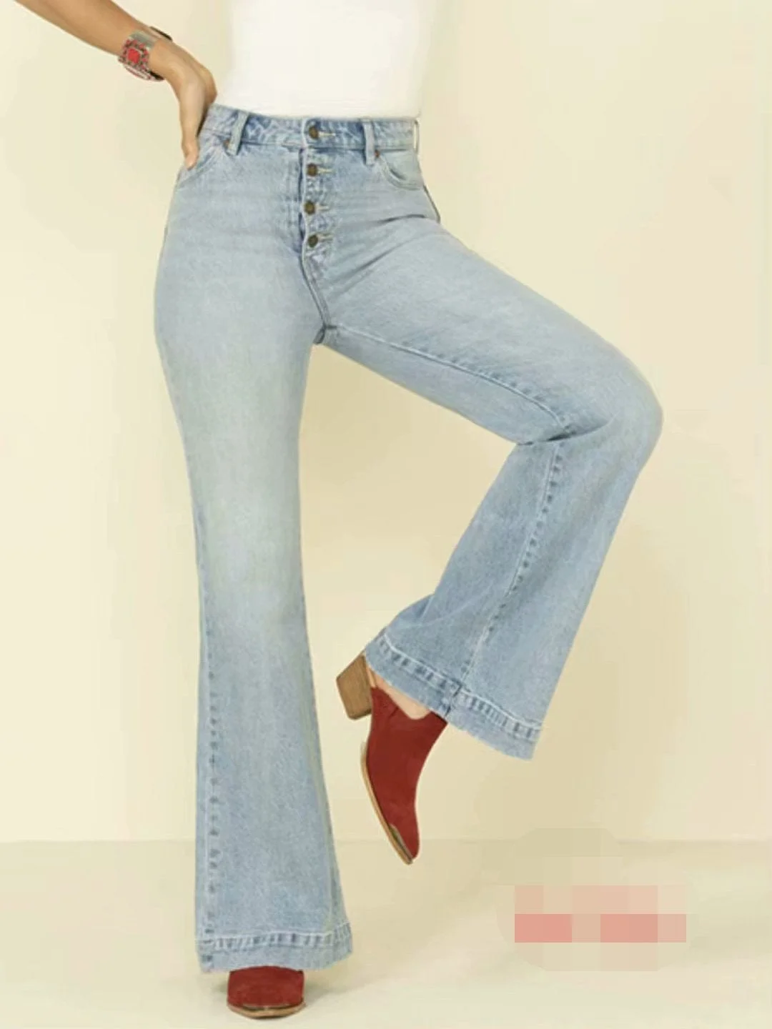 Women Pockets Zipper Jeans Pants