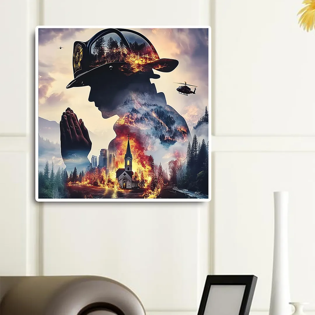 Firefighter Silhouette Full DIY 5D Round Drill Diamond Painting Kits for Adults/Beginners Gift Idea Home Decor Diamond Dots Paintings Picture Arts Craft 40x40cm