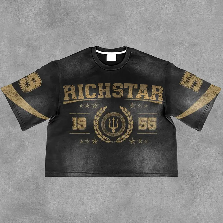 Vintage Rich Star 1956 Graphics Blokecore Blokette Cotton Football  T-Shirt