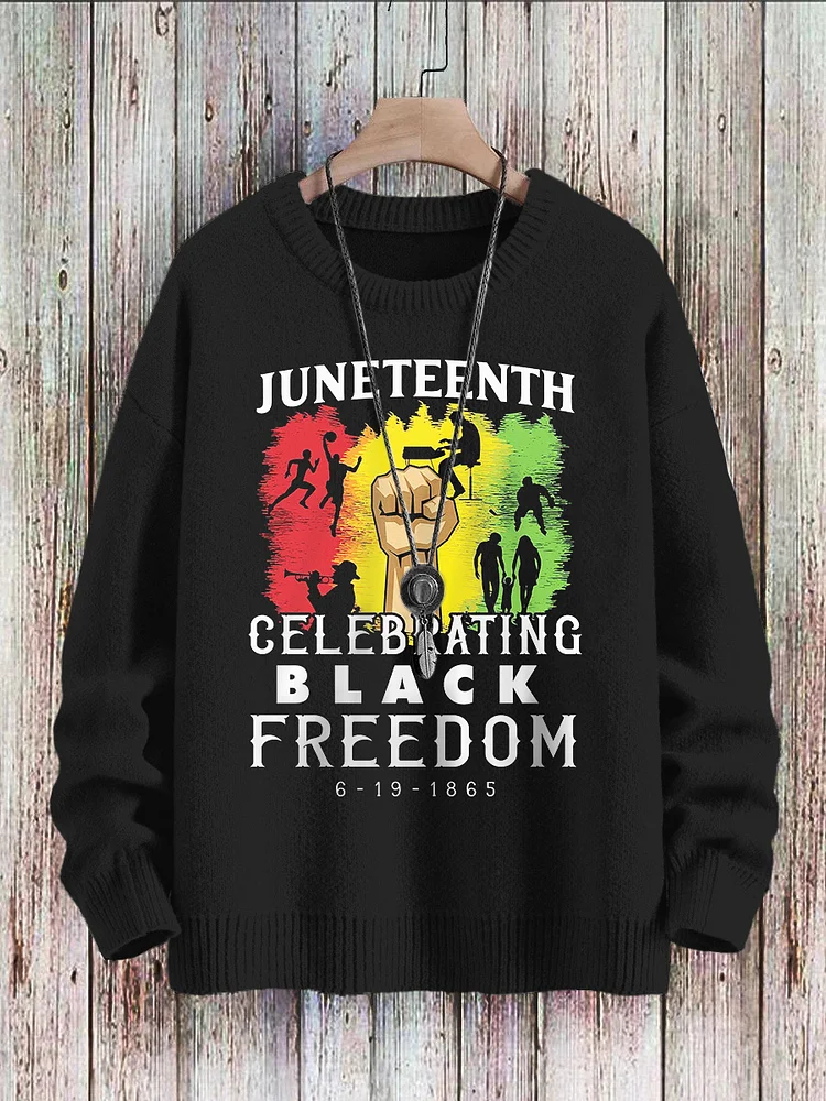 Men's Juneteenth Celebrating Black Freedom Fist Print Knit Sweater