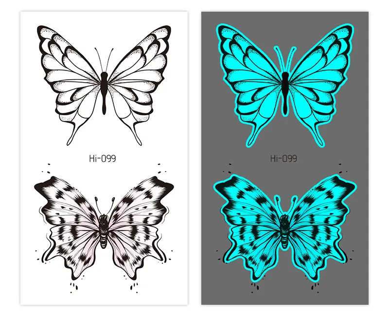 Sdrawing Luminous Glowing In Dark Tattoo Stickers Butterfly Daisy Flower Music Night Club Party Temporary Tattoos Shiny Body Art