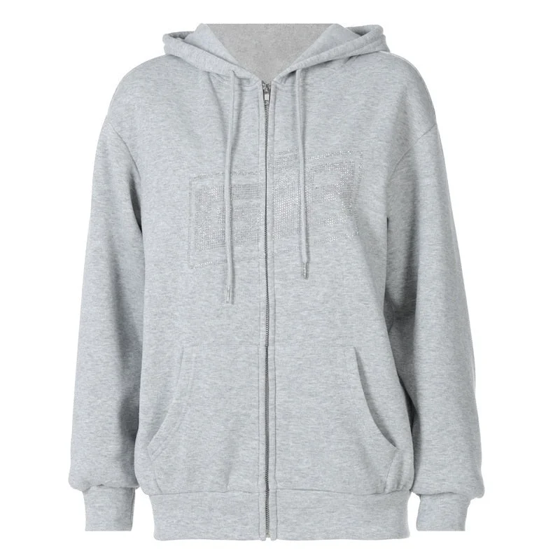 Y2K Zip Hooded Sweatshirt Harajuku Jacket Top Oversized Hoodie Retro Pocket Woman Clothes Loose Long Sleeve Pullover Tops Shirt