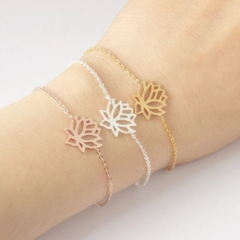 Simple Rose Gold Bracelet Stainless Steel Lotus Bracelet