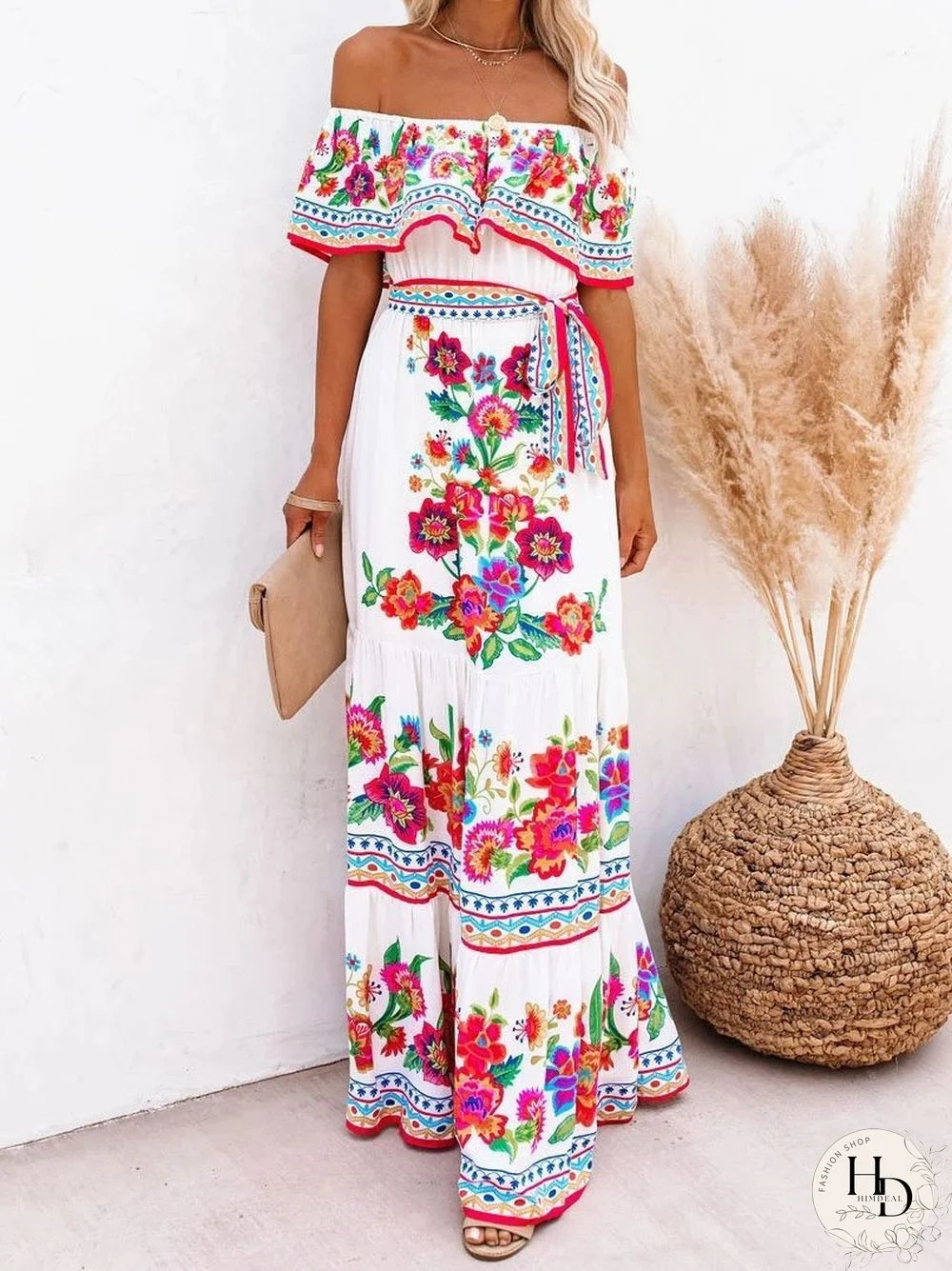 Floral Print One-shoulder Mopping Dress