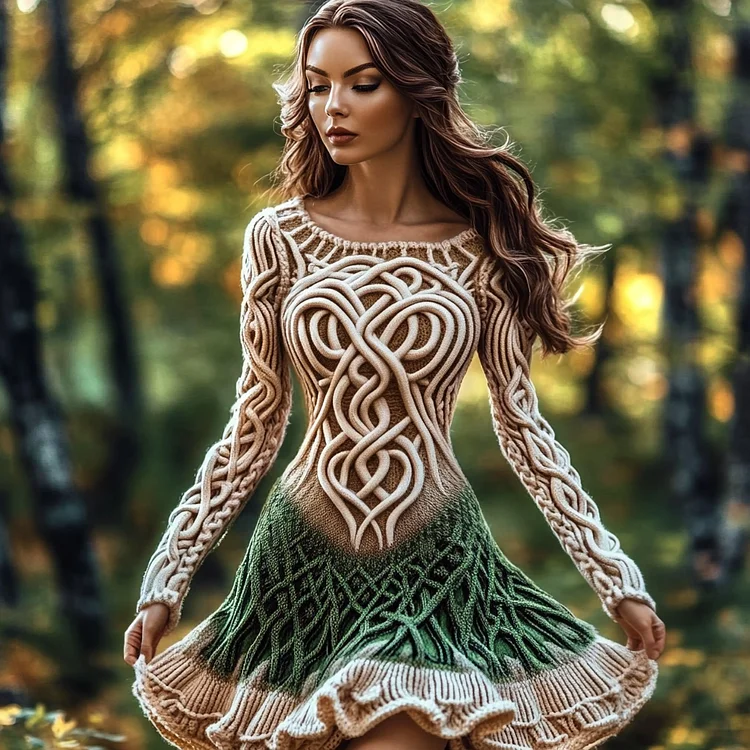 Women's Irish Celtic Knot Cozy Knit Midi Dress