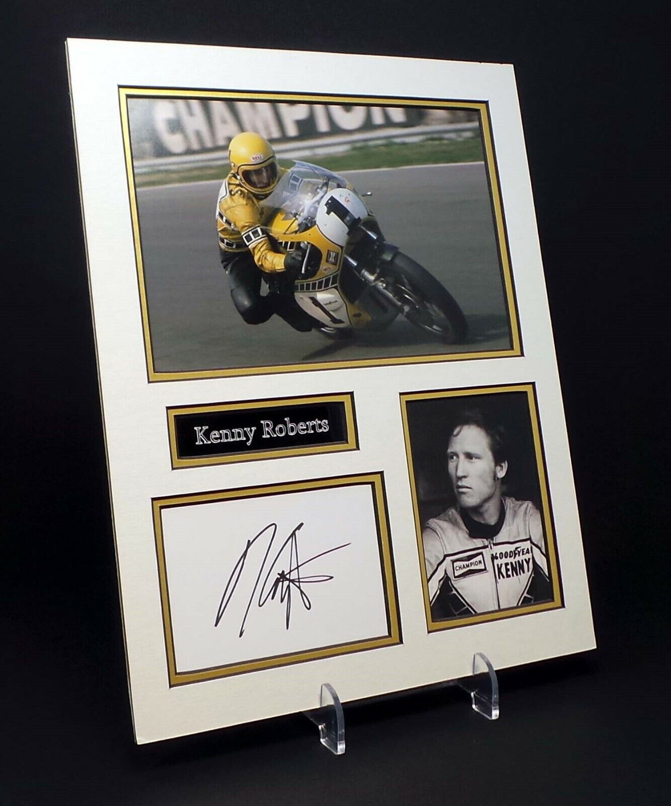 Kenny ROBERTS Signed Mounted Photo Poster painting Display AFTAL Former Motorcycle Racer