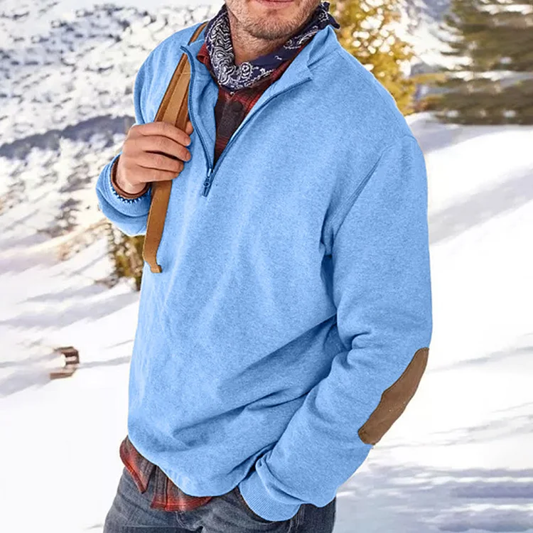 Men's Casual Zipper Collar Patchwork Long Sleeve Sweatshirt
