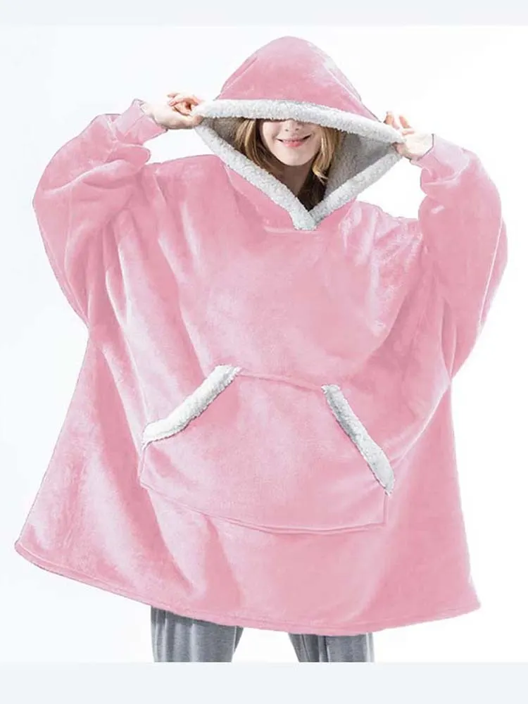 Oversized Hoodie Blanket with Sleeves Men Women Sweatshirt Winter Fleece Streetwear Sherpa Giant Hoodies sudaderas con capucha