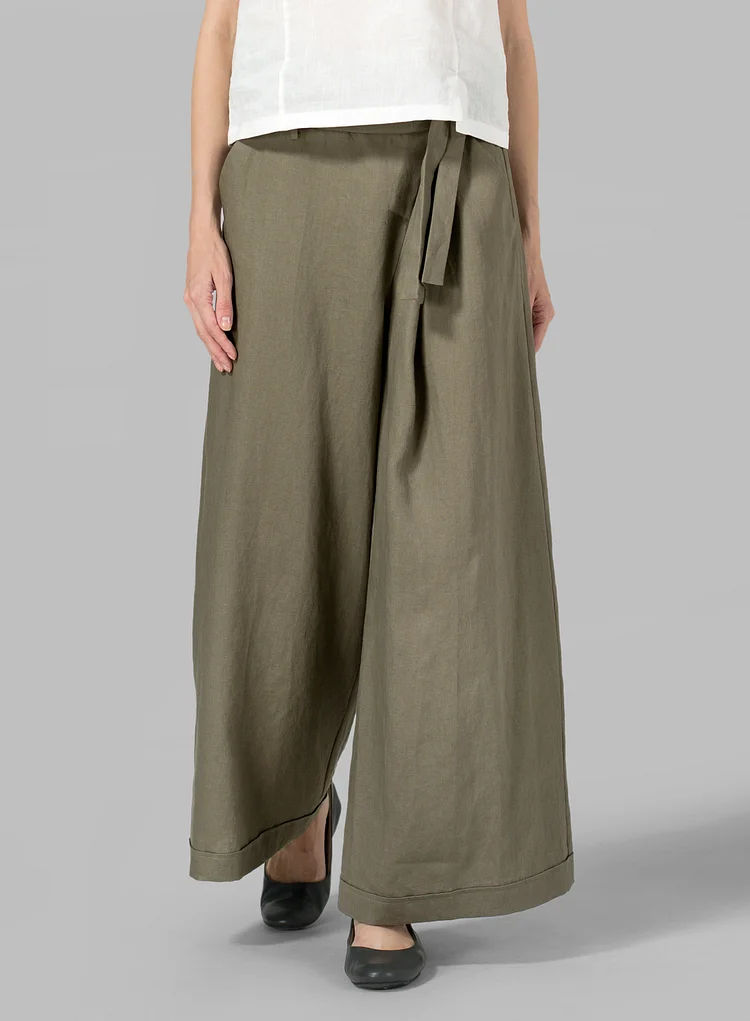Minimalist lace-up cotton and linen slacks
