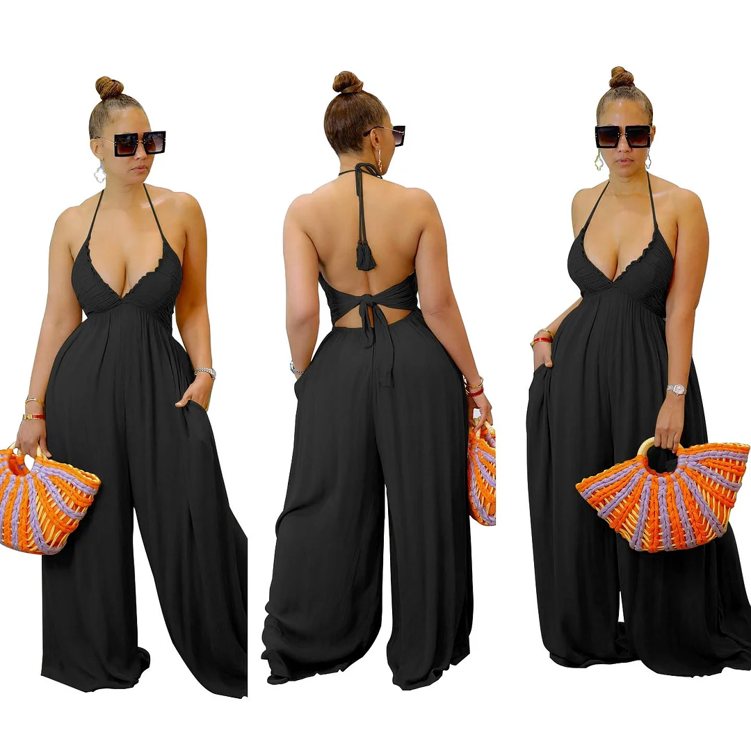 Zingj Creative Backless Tube Wide Leg Pants