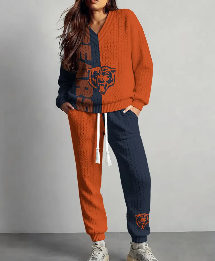 Chicago Bears  Classic All-Season Long Sleeve V-Neck Pullover Sweater & Pants Set