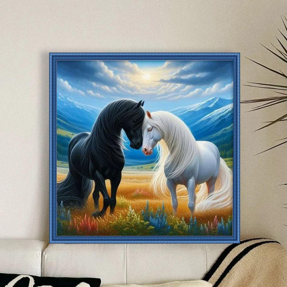 11CT Full Stamped Cross Stitch - Horses(Canvas|45*45CM)