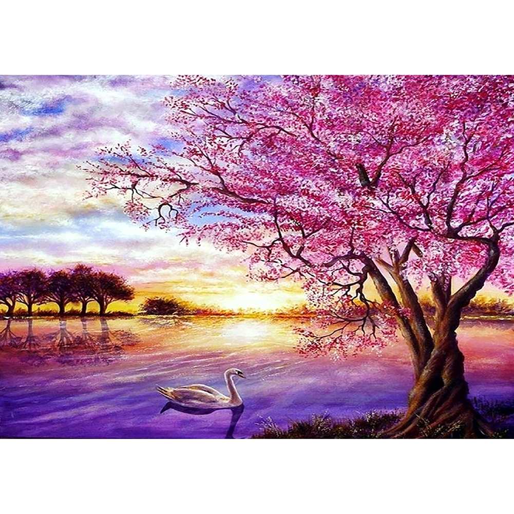 

40*30CM - Round Drill Diamond Painting - Sakura Swan, 501 Original