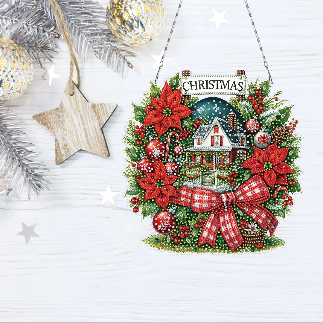 Christmas House DIY 2D Flat Acrylic Double Sided Diamond Painting Kits Pendant
