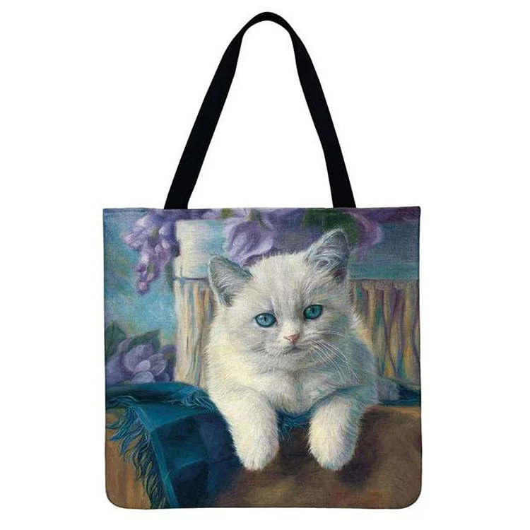 Linen Eco-friendly Tote Bag - Christmas Lovely Cat