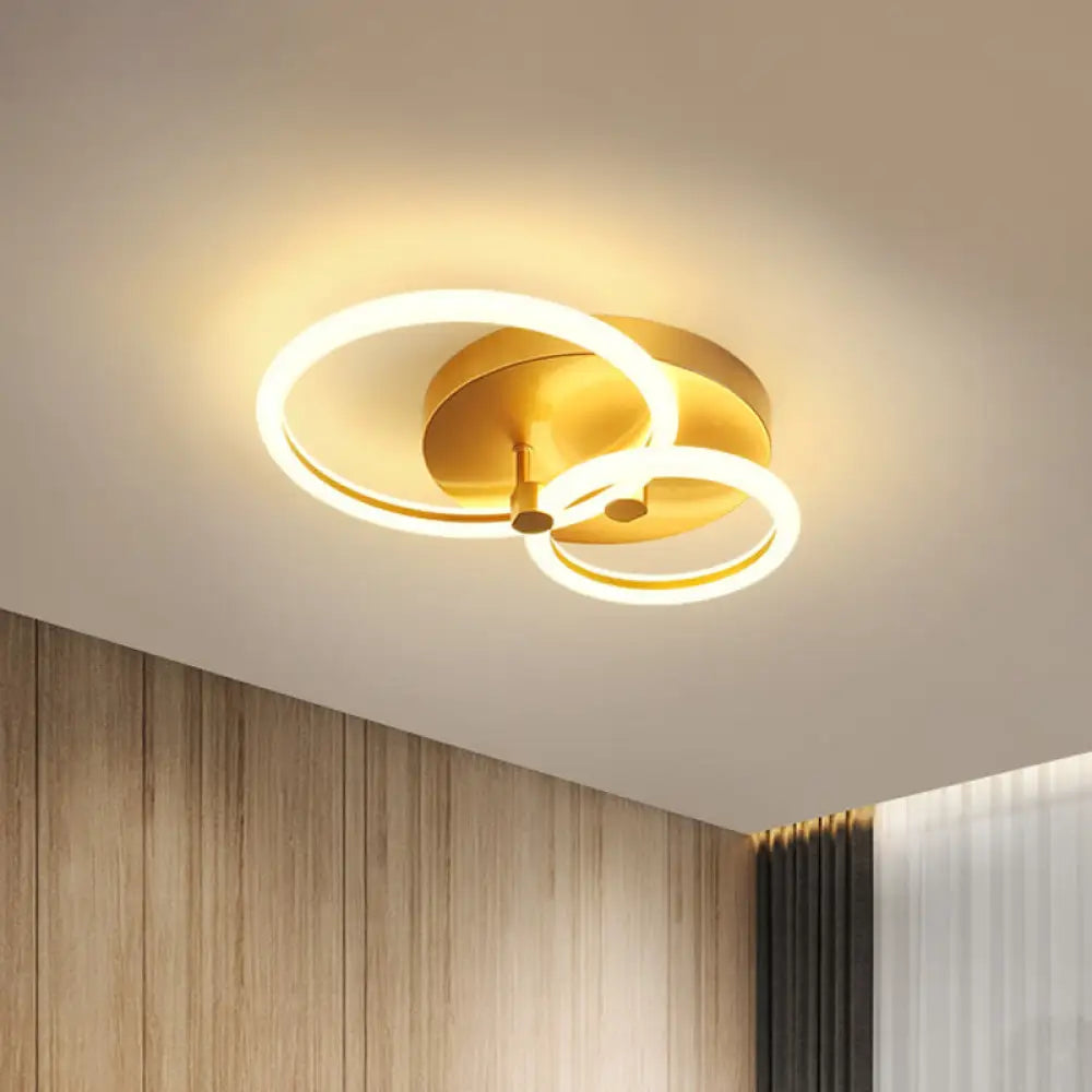 Gold Flush Ceiling Lamp With Led Lights - Simple Semi Mount Design For Bedrooms (16&rsquo;/19&rsquo;