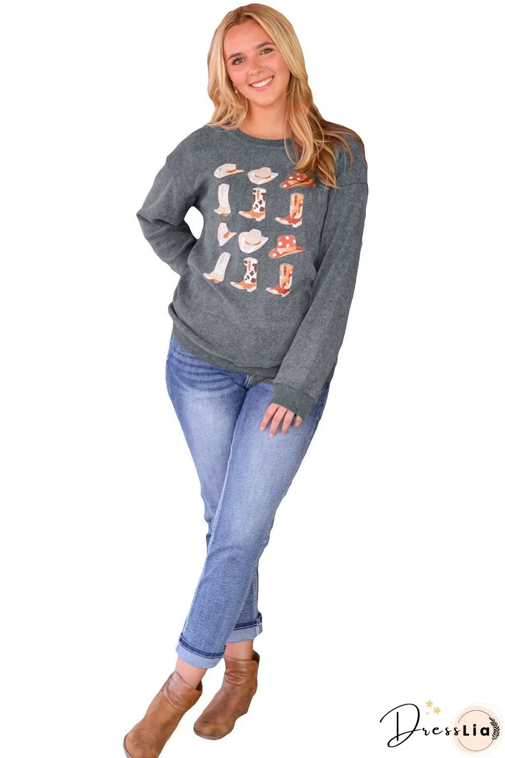 Boots Cowboyhat Graphic Corded Sweatshirt