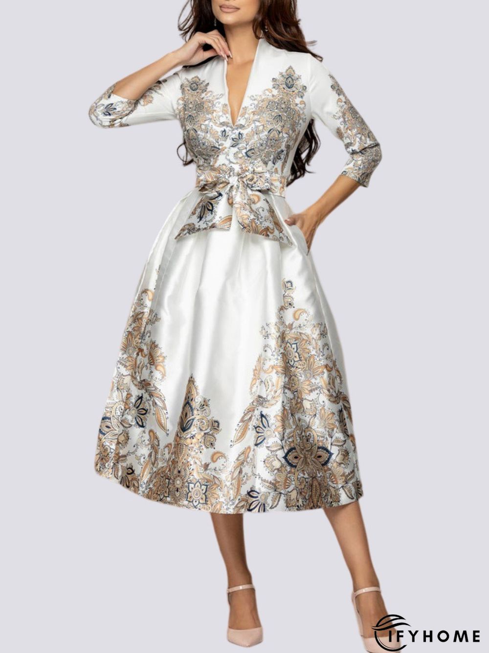 Regular Fit Cross Neck Elegant Midi Dress | IFYHOME