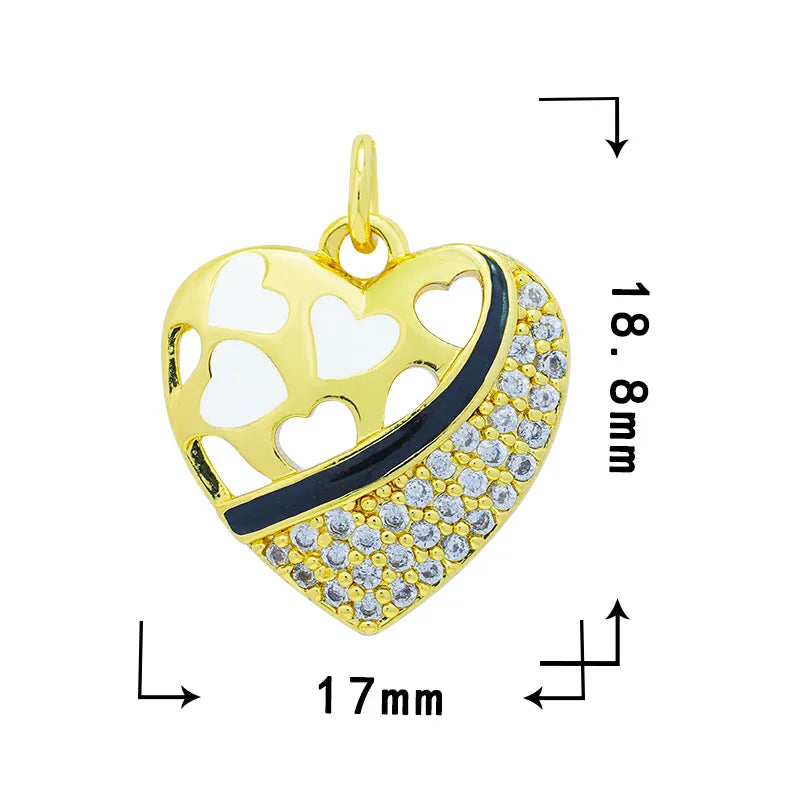 1 Piece 17.5*18mm 17*18.8mm Copper Zircon Heart Shape Pendant