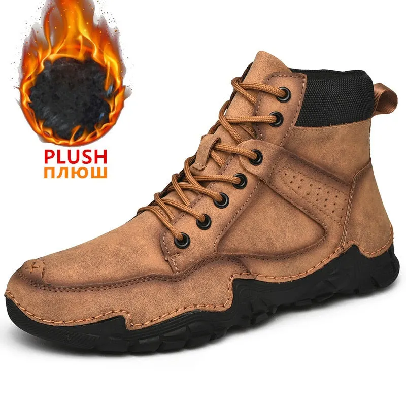 Winter Men's Casual Boots Plush Warm Mens Ankle Boots High Quality Outdoor Men Boots Comfortable Motorcycle Boots Zapatos Hombre