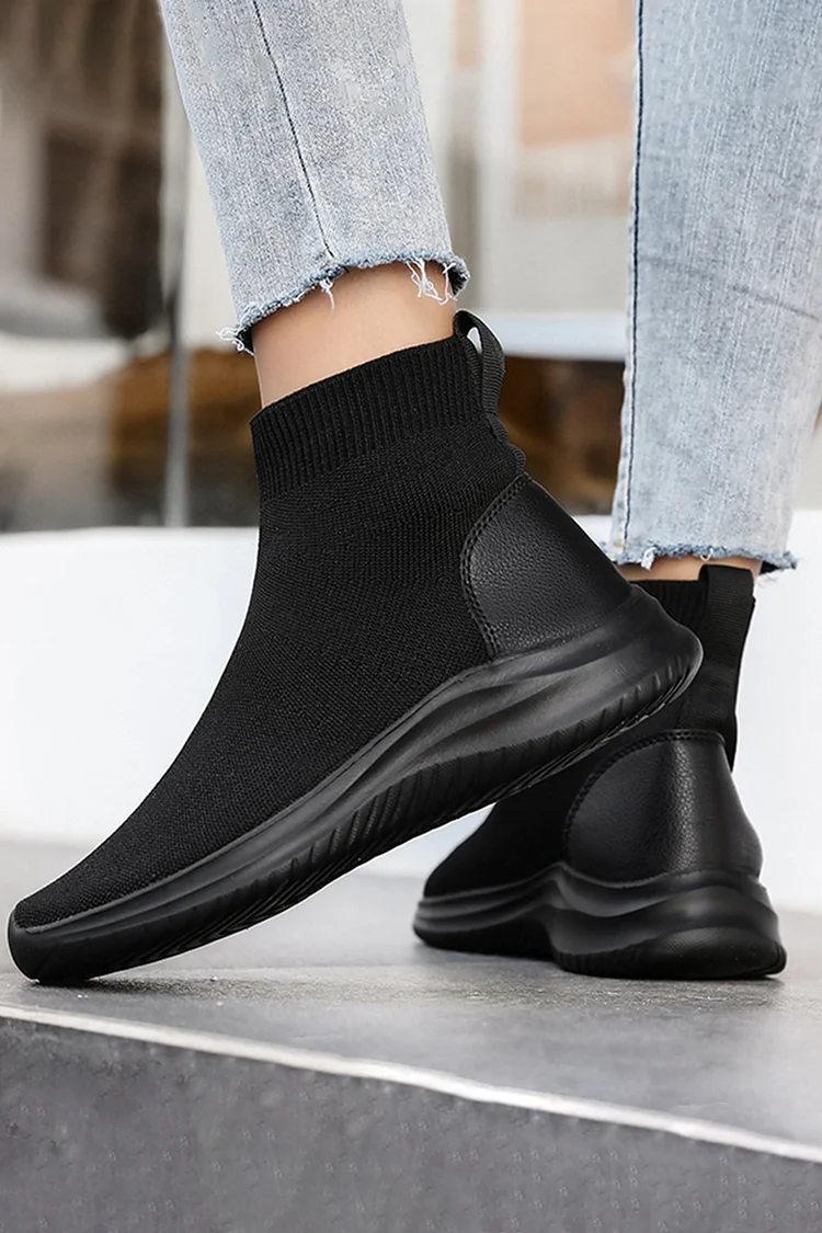 Solid Color Patchwork Round Toe Casual High Top Sneakers