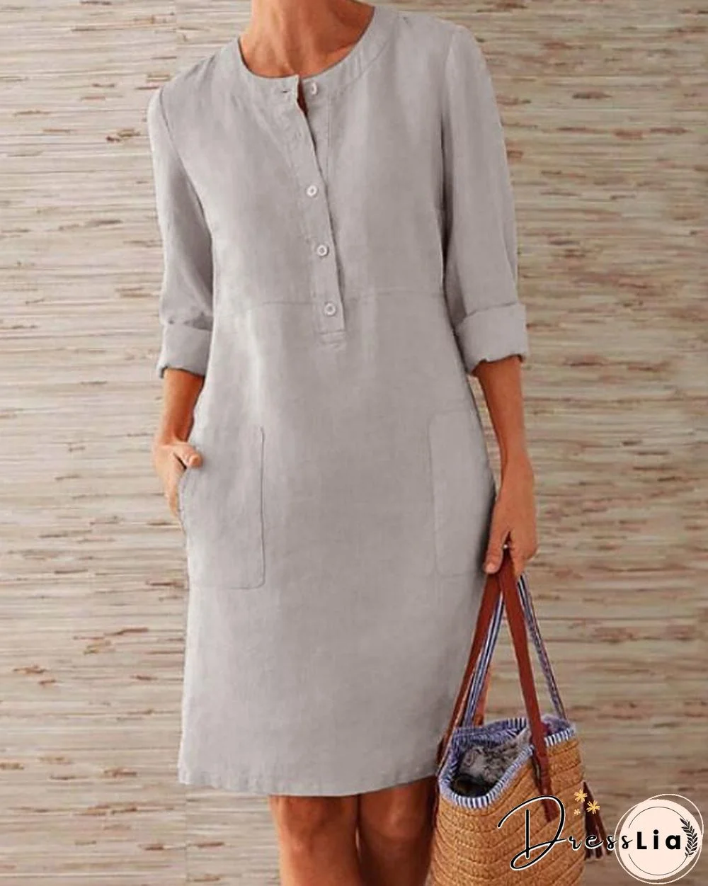 Women's Shift Dress Knee Length Dress - 3/4 Length Sleeve Summer Fall Hot Casual vacation dresses Red Orange Khaki Dark Gray Gray Light Blue S M L XL XXL 3XL 4XL 5XL