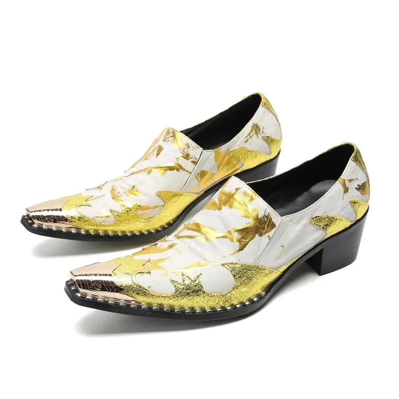 VCSHOES Zapatos Plus Size Metal Pointed Toe Business Male Shoes Wedding Man Shoes Pattern Men Leather Formal Dress Shoes
