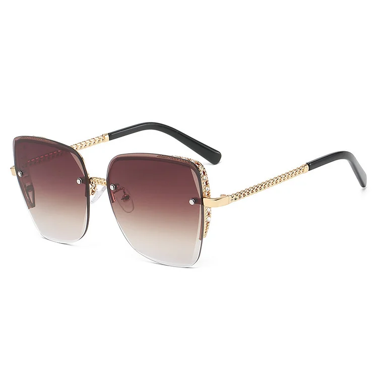 Women's metal diamond-trimmed sunglasses cover trend ladies hollow double beam sunglasses_ viptrois