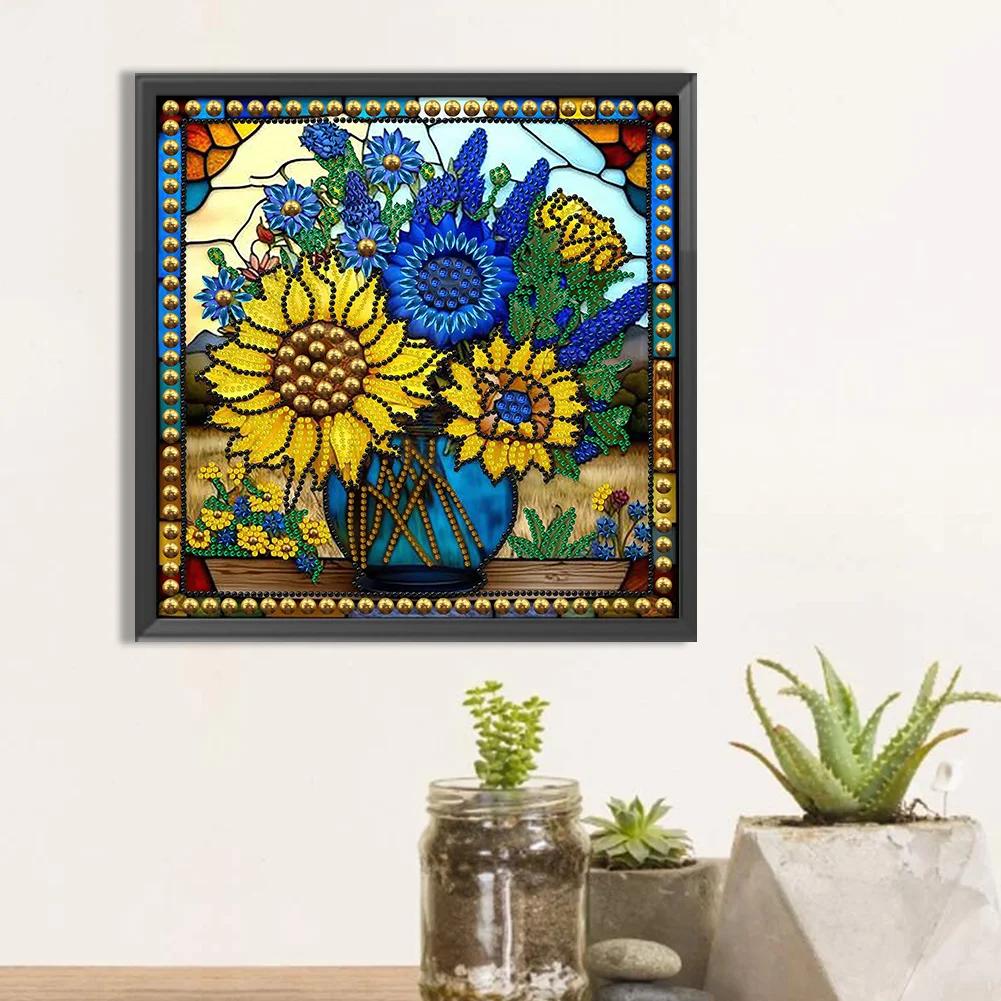 Diamond Painting - Partial Special Shaped Drill - Stained Glass Sunflower(Canvas|30*30cm)