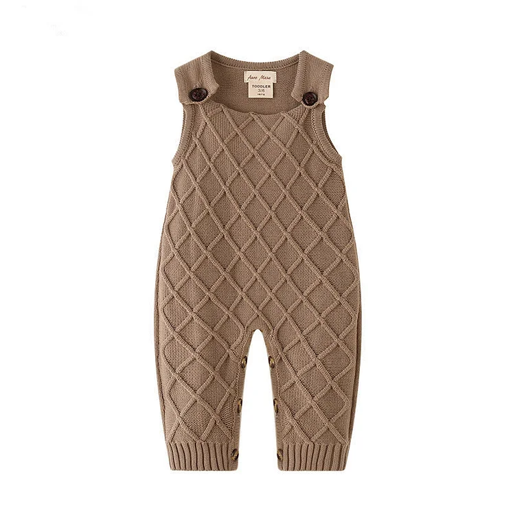  Baby Brown Diamond Solid Color Knitted Overalls