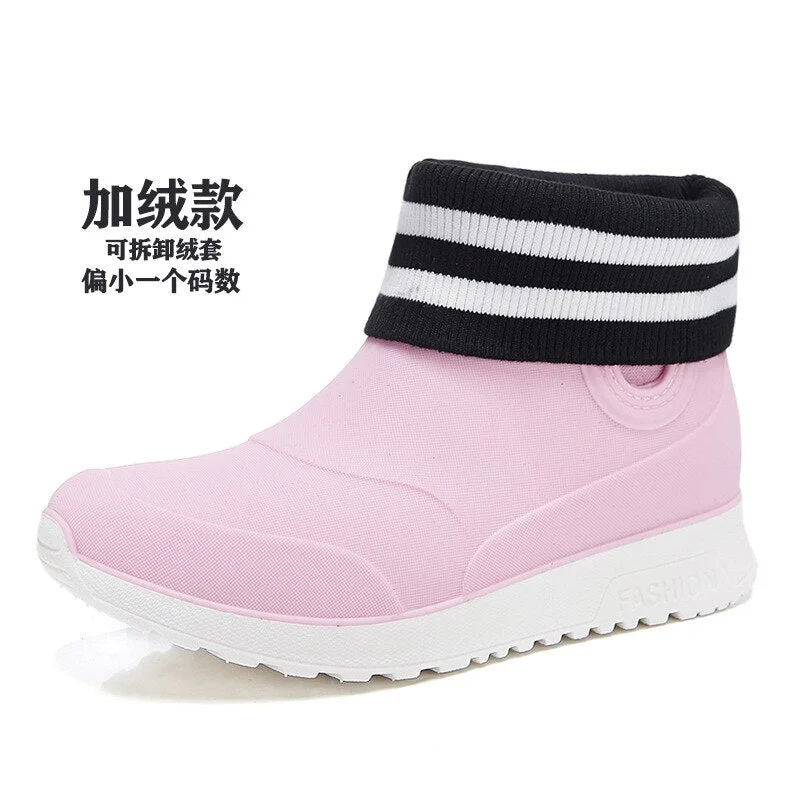 Ankle Rain Shoes Women Waterproof Water Shoes Ankle Pvc Rainboots New Female Fashion Solid Fishing Boots Slip On Winter Cotton