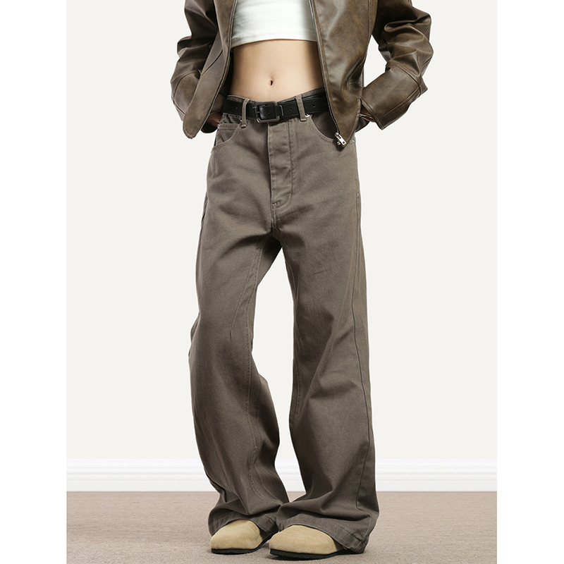 Hedirax senior jeans Vintage Brown Jeans Women Japanese Style Retro High Waist Mopping Denim Trousers Loose Straight Leg Trouser