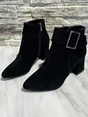 Chunky Heel Buckle Pointed-Toe Suede Martin Boots
