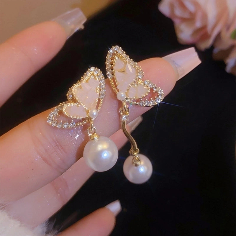 1 Pair IG Style Minimalist Heart Shape Flower Bow Knot Inlay Alloy Artificial Pearls Rhinestones Drop Earrings Earrings Ear Studs