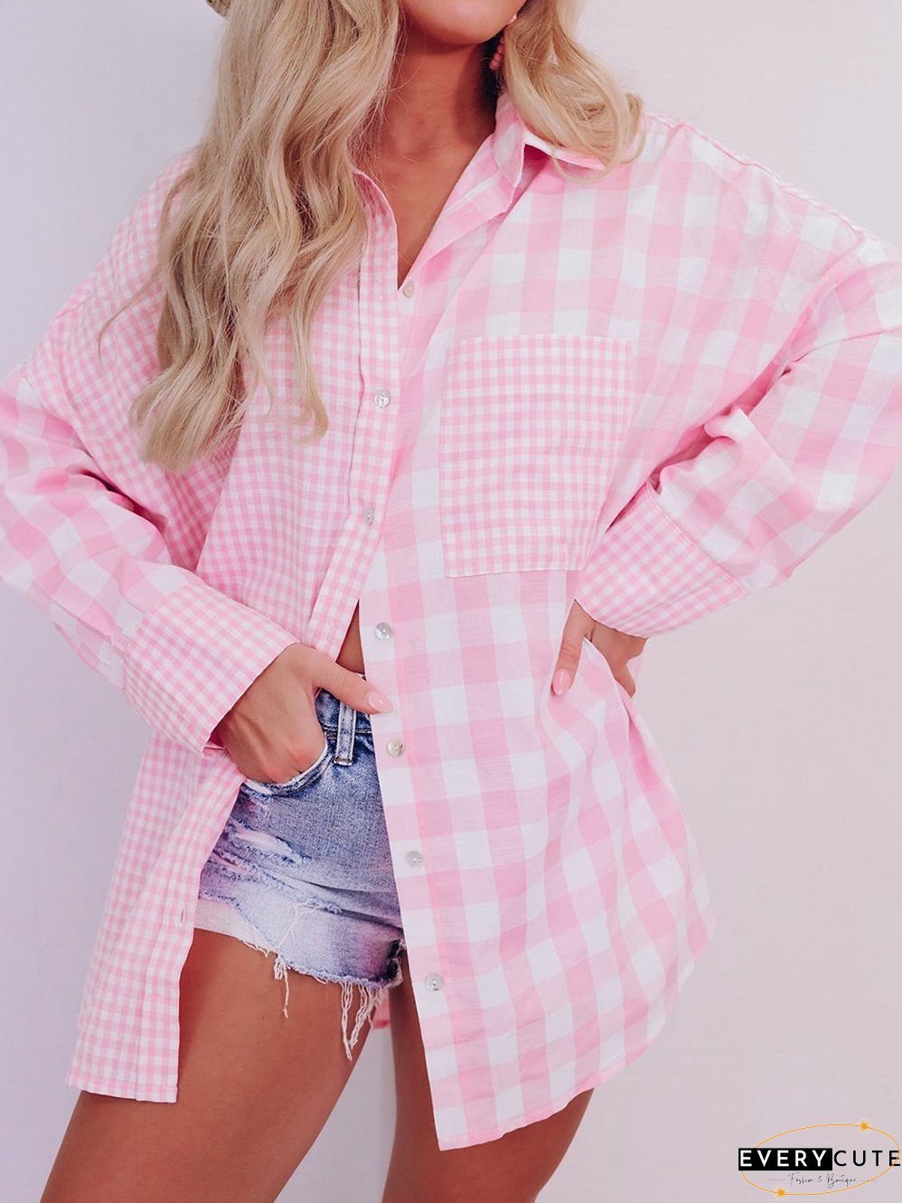 Cute Pink and White Plaid Shirt