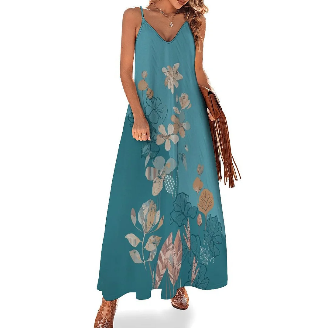 Style & Comfort for Mature Women Plus Size Printed Sling Casual Women Maxi Dress in Pattern Blue, Floral, Pink