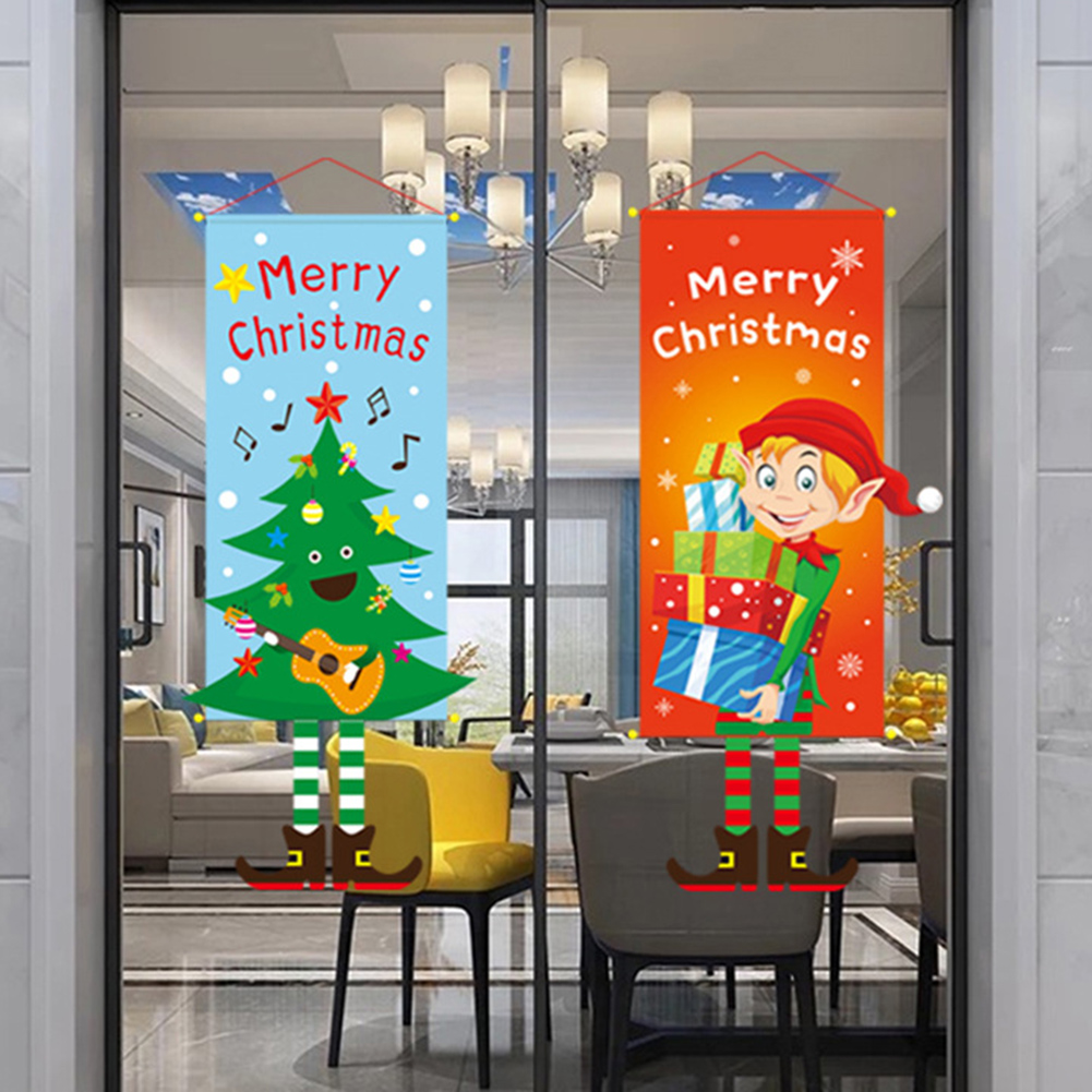 

Festive Merry Christmas Hanging Porch Sign Shopping Mall Santa Elf Banner, 501 Original