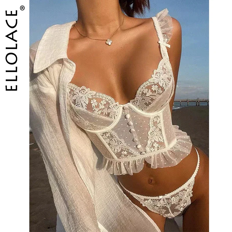 Billionm Fancy Lingerie Lace Ruffles Transparent Bra Embroidery Female Underwear High Quality Seamless Sexy Outfits For Woman