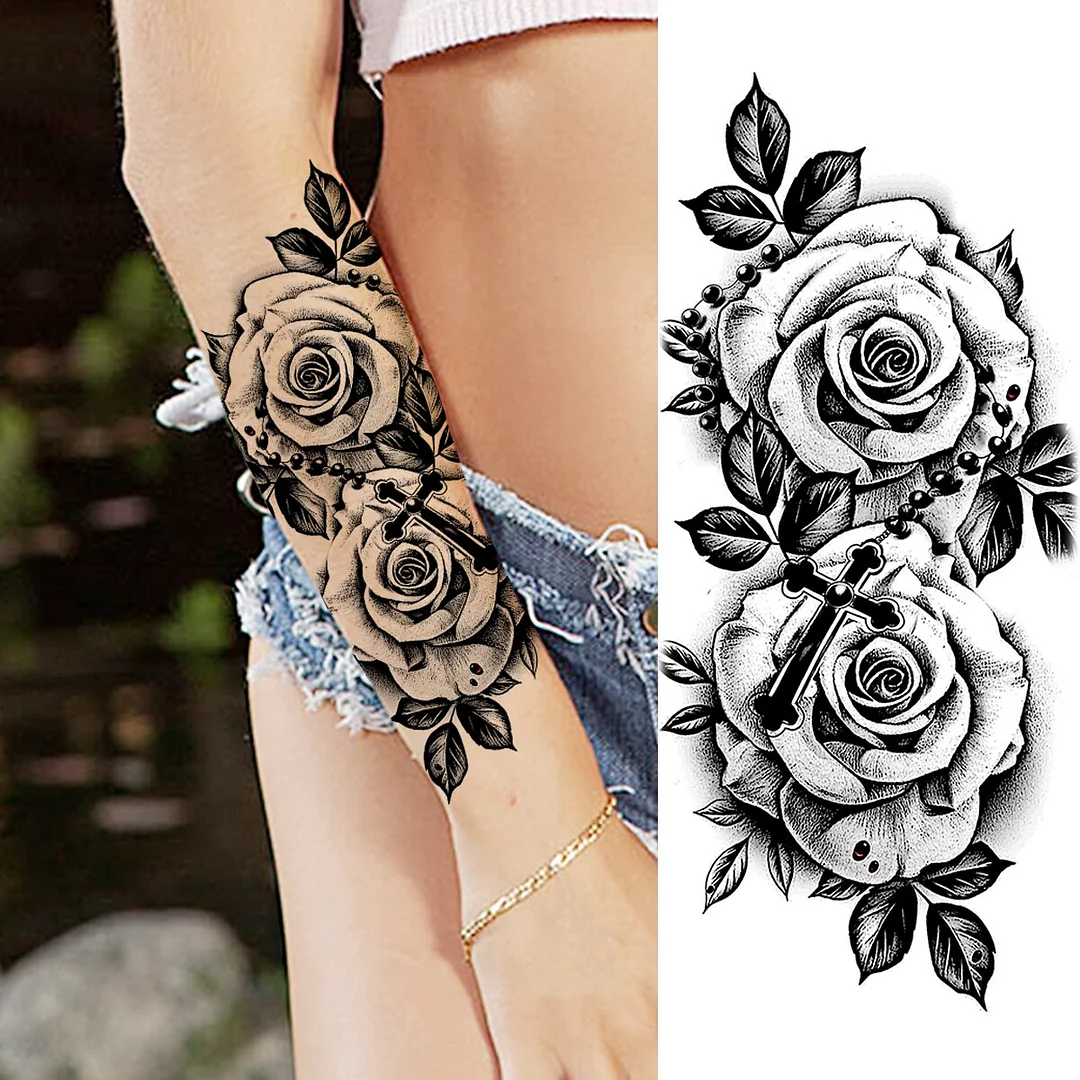 Sdrawing Jellyfish Daisy Temporary Tattoos For Women Adult Girl Rose Flower Anchor Fake Tattoo Arm Thigh Legs Washable Tatoo