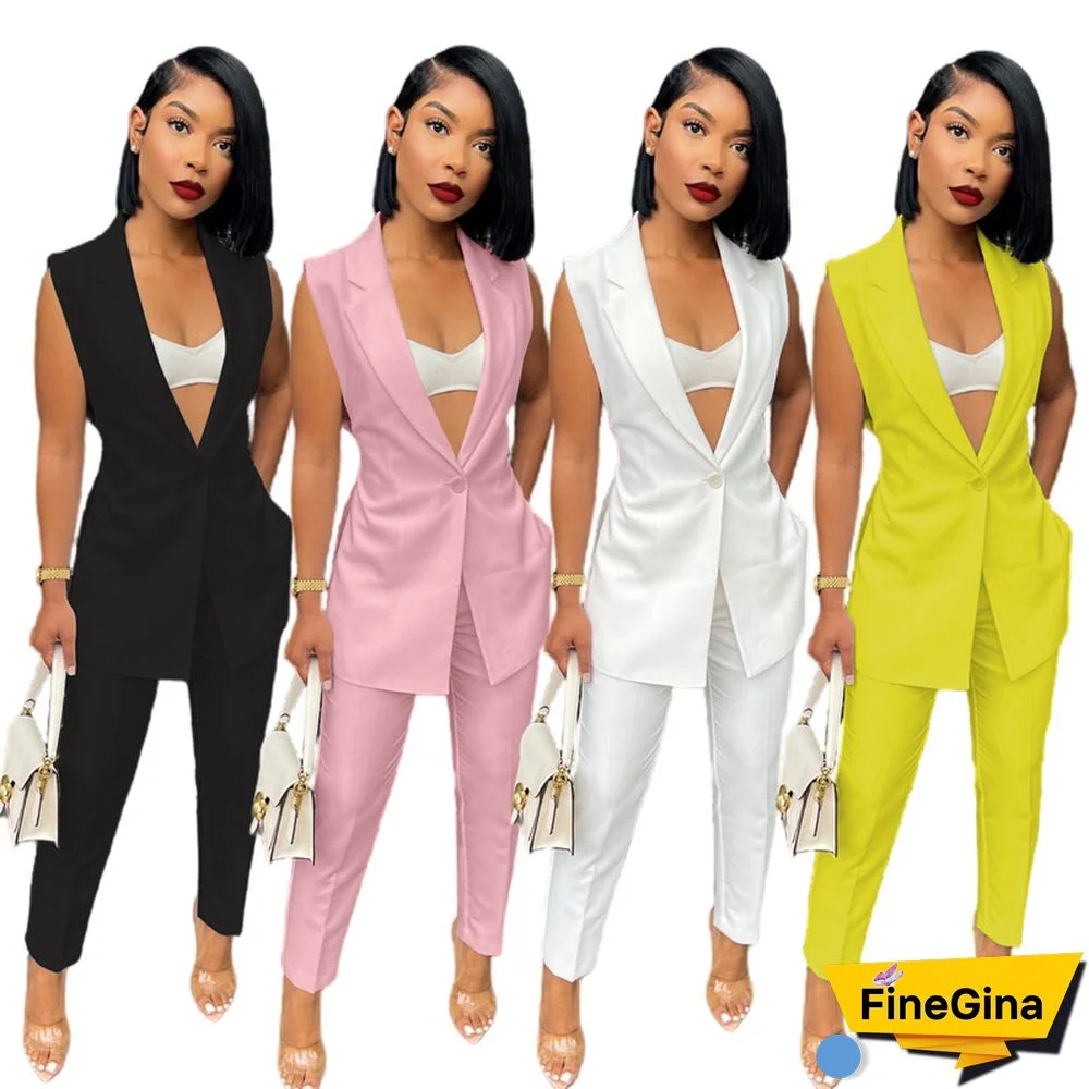 Casual Solid Color Slit Professional Suit Two-piece Suit