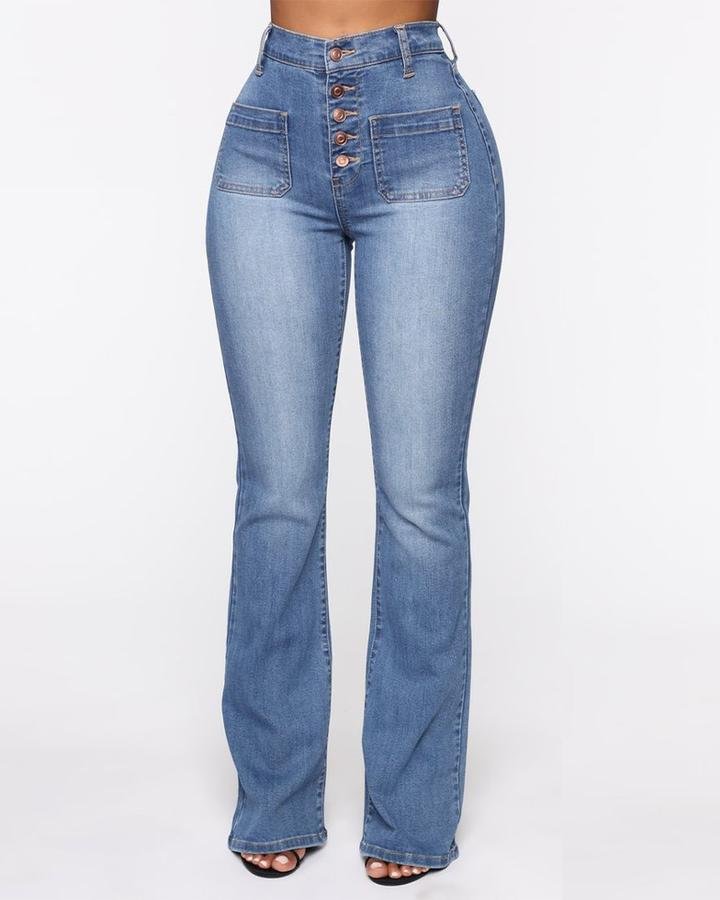 2023 New Wahed High Waist Button Boot-cut Jeans