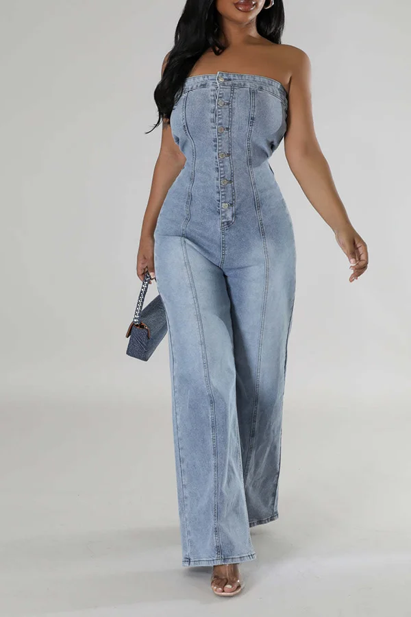 Stylish Button Front Off Shoulder Jumpsuit